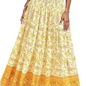 Summer Maxi Skirts for Women 2025 Fashion Boho Long Skirt Trendy Floral High Wai